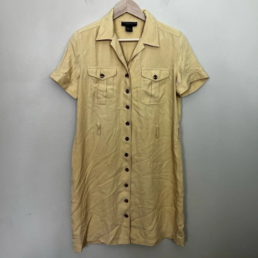 Metropolitan New York 10001 • Yellow Silk Mini Button Down Dress